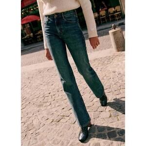 Sezane Womens Pantalon Serge Blue Denim Fonce Jeans High Rise Straight Leg NWT 6